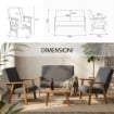 SET SALOTTO DA GIARDINO CON DIVANO, 2 POLTRONE + TAVOLINO IN LEGNO TABACCO E TESSUTO COLORE GRIGIO