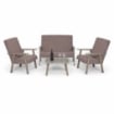 SET SALOTTO DA GIARDINO CON DIVANO, 2 POLTRONE + TAVOLINO IN LEGNO GRIGIO OLMO E TESSUTO COLORE TORTORA