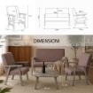 SET SALOTTO DA GIARDINO CON DIVANO, 2 POLTRONE + TAVOLINO IN LEGNO GRIGIO OLMO E TESSUTO COLORE TORTORA