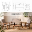 SET SALOTTO DA GIARDINO CON DIVANO, 2 POLTRONE + TAVOLINO IN LEGNO TABACCO E TESSUTO COLORE BEIGE