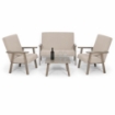 SET SALOTTO DA GIARDINO CON DIVANO, 2 POLTRONE + TAVOLINO IN LEGNO GRIGIO OLMO E TESSUTO COLORE BEIGE