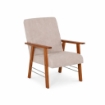 POLTRONA ORTIGIA DA ARREDO IN LEGNO TABACCO E TESSUTO COLOR BEIGE 59X77X91H CM