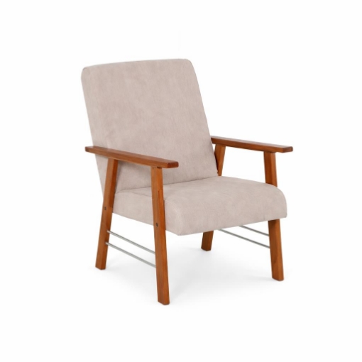 POLTRONA ORTIGIA DA ARREDO IN LEGNO TABACCO E TESSUTO COLOR BEIGE 59X77X91H CM