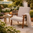 POLTRONA ORTIGIA DA ARREDO IN LEGNO TABACCO E TESSUTO COLOR BEIGE 59X77X91H CM