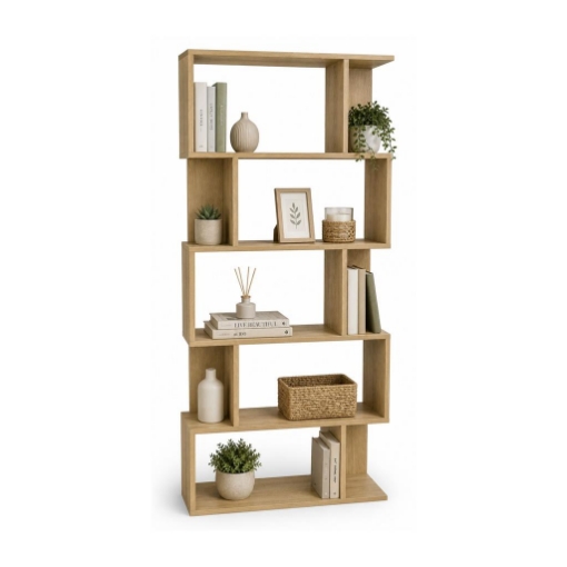 LIBRERIA CUBICA IN LEGNO CON 5 RIPIANI SFALSATI COLORE ROVERE DIMENSIONI 70X24X159 CM