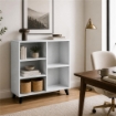 LIBRERIA IN LEGNO BIANCO MODERNA CON 5 RIPIANI SFALSATI DIMENSIONI 80X30X90 CM