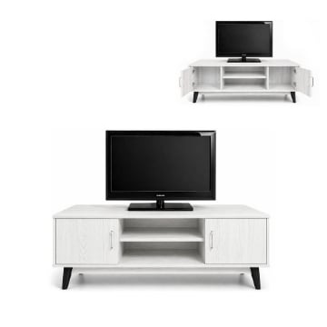 MOBILE TV IN MDF COLOR BIANCO LEGNO CON DUE ANTE E DUE RIPIANI MISURE: 140X38X44CM