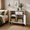 MOBILE MODERNO IN LEGNO CON 2 RIPIANI, 1 ANTA E CASSETTO COLORE BIANCO DIMENSIONI 94X38X74 CM