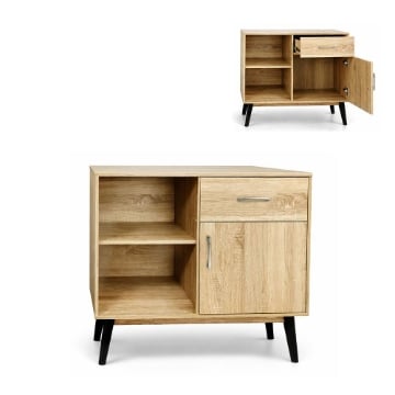 MOBILE MODERNO IN LEGNO CON 2 RIPIANI, 1 ANTA E CASSETTO COLORE ROVERE DIMENSIONI 94X38X74 CM