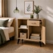 MOBILE MODERNO IN LEGNO CON 2 RIPIANI, 1 ANTA E CASSETTO COLORE ROVERE DIMENSIONI 94X38X74 CM