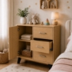 MOBILE MODERNO IN LEGNO CON 3 CASSETTI, 1 ANTA E PIANO D'APPOGGIO COLORE ROVERE DIMENSIONI 80X38X74 CM