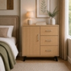 MOBILE MODERNO IN LEGNO CON 3 CASSETTI, 1 ANTA E PIANO D'APPOGGIO COLORE ROVERE DIMENSIONI 80X38X74 CM