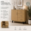 MOBILE MODERNO IN LEGNO CON 3 CASSETTI, 1 ANTA E PIANO D'APPOGGIO COLORE ROVERE DIMENSIONI 80X38X74 CM