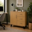 MOBILE MODERNO IN LEGNO CON 3 CASSETTI, 1 ANTA E PIANO D'APPOGGIO COLORE ROVERE DIMENSIONI 80X38X74 CM