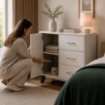 MOBILE MODERNO IN LEGNO CON 3 CASSETTI, 1 ANTA E PIANO D'APPOGGIO COLORE BIANCO DIMENSIONI 80X38X74 CM