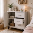 MOBILE MODERNO IN LEGNO CON 3 CASSETTI, 1 ANTA E PIANO D'APPOGGIO COLORE BIANCO DIMENSIONI 80X38X74 CM