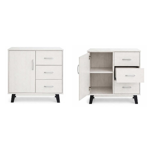 MOBILE MODERNO IN LEGNO CON 3 CASSETTI, 1 ANTA E PIANO D'APPOGGIO COLORE BIANCO DIMENSIONI 80X38X74 CM