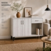 MOBILE IN MDF COLOR BIANCO LEGNO CON DUE ANTE, RIPIANO E CASSETTO MISURE: 120X38X74CM