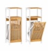 MOBILE DA BAGNO IN LEGNO CON ANTA E RIPIANO IN BAMBOO E PORTABIANCHERIA IN TESSUTO - COLORE BIANCO DIMENSIONI 36X33X98 CM