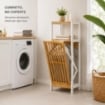 MOBILE DA BAGNO IN LEGNO CON ANTA E RIPIANO IN BAMBOO E PORTABIANCHERIA IN TESSUTO - COLORE BIANCO DIMENSIONI 36X33X98 CM