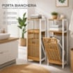 MOBILE DA BAGNO IN LEGNO CON ANTA E RIPIANO IN BAMBOO E PORTABIANCHERIA IN TESSUTO - COLORE BIANCO DIMENSIONI 36X33X98 CM