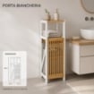 MOBILE DA BAGNO IN LEGNO CON ANTA E RIPIANO IN BAMBOO E PORTABIANCHERIA IN TESSUTO - COLORE BIANCO DIMENSIONI 36X33X98 CM