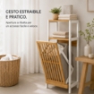 MOBILE DA BAGNO IN LEGNO CON ANTA E RIPIANO IN BAMBOO E PORTABIANCHERIA IN TESSUTO - COLORE BIANCO DIMENSIONI 36X33X98 CM