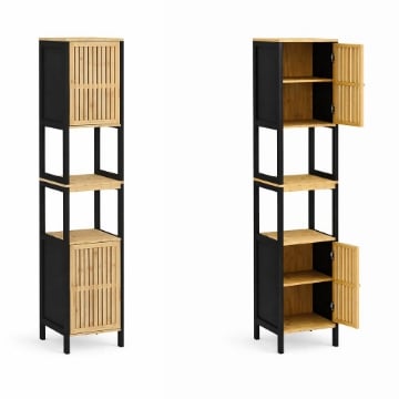 MOBILE DA BAGNO IN LEGNO CON 2 ANTE E RIPIANO IN BAMBOO - COLORE NERO DIMENSIONI 32X30X173 CM