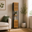 MOBILE DA BAGNO IN LEGNO CON 2 ANTE E RIPIANO IN BAMBOO - COLORE NERO DIMENSIONI 32X30X173 CM