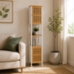MOBILE DA BAGNO IN LEGNO CON 2 ANTE E RIPIANO IN BAMBOO COLORE BIANCO DIMENSIONI 32X30X173 CM