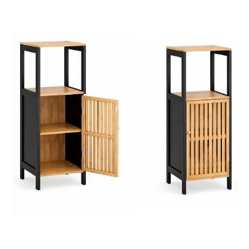 MOBILE DA BAGNO IN LEGNO CON ANTA E RIPIANO IN BAMBOO - COLORE NERO DIMENSIONI 32X30X91 CM
