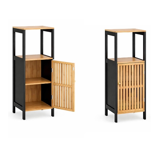 MOBILE DA BAGNO IN LEGNO CON ANTA E RIPIANO IN BAMBOO - COLORE NERO DIMENSIONI 32X30X91 CM