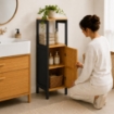 MOBILE DA BAGNO IN LEGNO CON ANTA E RIPIANO IN BAMBOO - COLORE NERO DIMENSIONI 32X30X91 CM