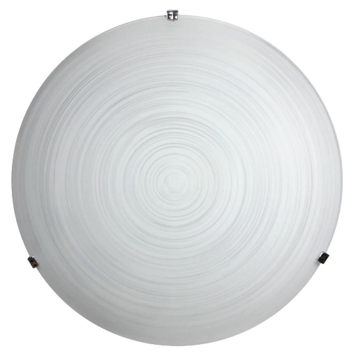 PLAFONIERA GISELLA 1XE27 GANCI CROMO VETRO LASTRA BIANCO DECORATO SPIRALE Ø30-P.10 CM 