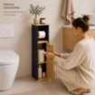 MOBILE PORTA CARTAIGENICA IN MDF NERO CON ANTA IN BAMBOO MISURE: 18X18X75 CM