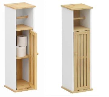 MOBILE PORTA ROTOLO IN LEGNO BIANCO CON ANTA IN BAMBOO DIMENSIONI 18X18X75 CM