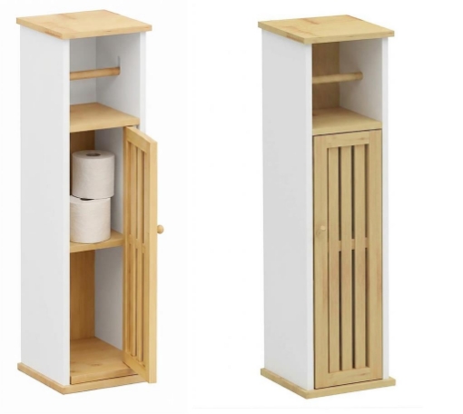 MOBILE PORTA ROTOLO IN LEGNO BIANCO CON ANTA IN BAMBOO DIMENSIONI 18X18X75 CM
