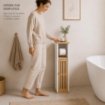 MOBILE PORTA ROTOLO IN LEGNO BIANCO CON ANTA IN BAMBOO DIMENSIONI 18X18X75 CM