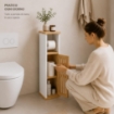 MOBILE PORTA ROTOLO IN LEGNO BIANCO CON ANTA IN BAMBOO DIMENSIONI 18X18X75 CM