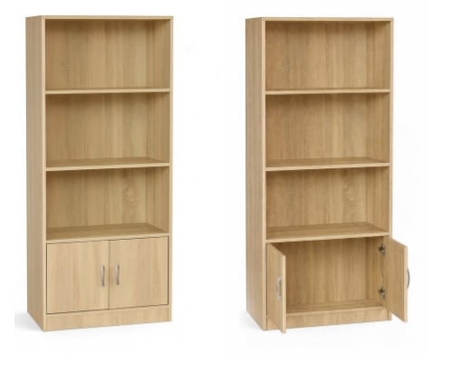 LIBRERIA IN MDF ROVERE CON TRE RIPIANI E DUE ANTE MISURE: 51X24X120CM