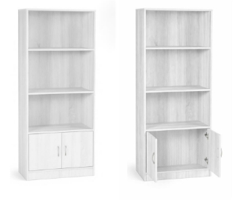 LIBRERIA MODERNA IN LEGNO BIANCO CON TRE RIPIANI E DUE ANTE DIMENSIONI 51X24X120 CM