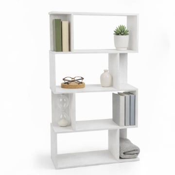 LIBRERIA CUBICA IN LEGNO BIANCO MODERNA 4 RIPIANI SFALSATI DIMENSIONI 70X24X127 CM