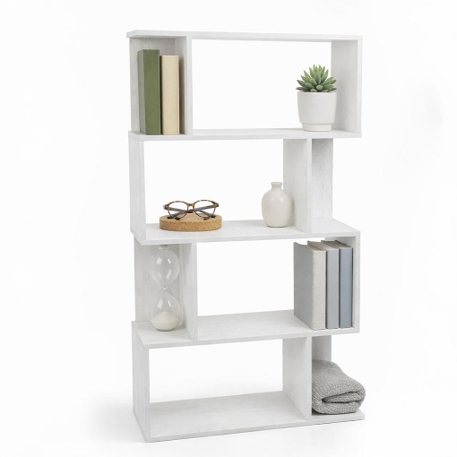 LIBRERIA CUBICA IN LEGNO BIANCO MODERNA 4 RIPIANI SFALSATI DIMENSIONI 70X24X127 CM