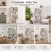 LIBRERIA CUBICA IN LEGNO BIANCO MODERNA 4 RIPIANI SFALSATI DIMENSIONI 70X24X127 CM