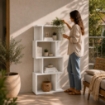 LIBRERIA CUBICA IN LEGNO BIANCO MODERNA 4 RIPIANI SFALSATI DIMENSIONI 70X24X127 CM