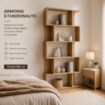 LIBRERIA CUBICA IN LEGNO CON 5 RIPIANI SFALSATI COLORE ROVERE DIMENSIONI 70X24X159 CM