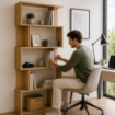 LIBRERIA CUBICA IN LEGNO CON 5 RIPIANI SFALSATI COLORE ROVERE DIMENSIONI 70X24X159 CM