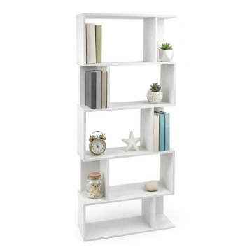 LIBRERIA CUBICA IN LEGNO BIANCO MODERNA CON CINQUE RIPIANI SFALSATI DIMENSIONI 70X24X159 CM