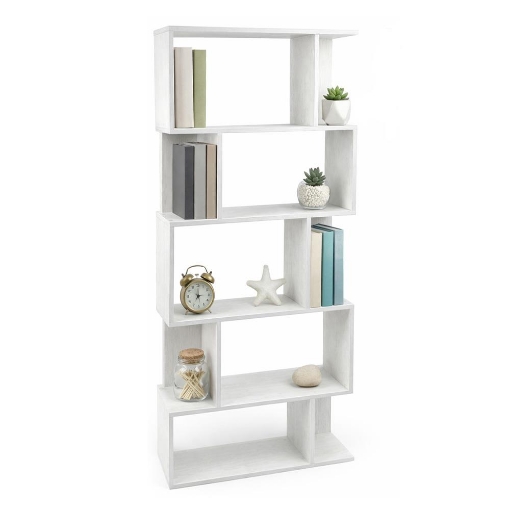 LIBRERIA CUBICA IN LEGNO BIANCO MODERNA CON CINQUE RIPIANI SFALSATI DIMENSIONI 70X24X159 CM