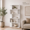 LIBRERIA CUBICA IN LEGNO BIANCO MODERNA CON CINQUE RIPIANI SFALSATI DIMENSIONI 70X24X159 CM